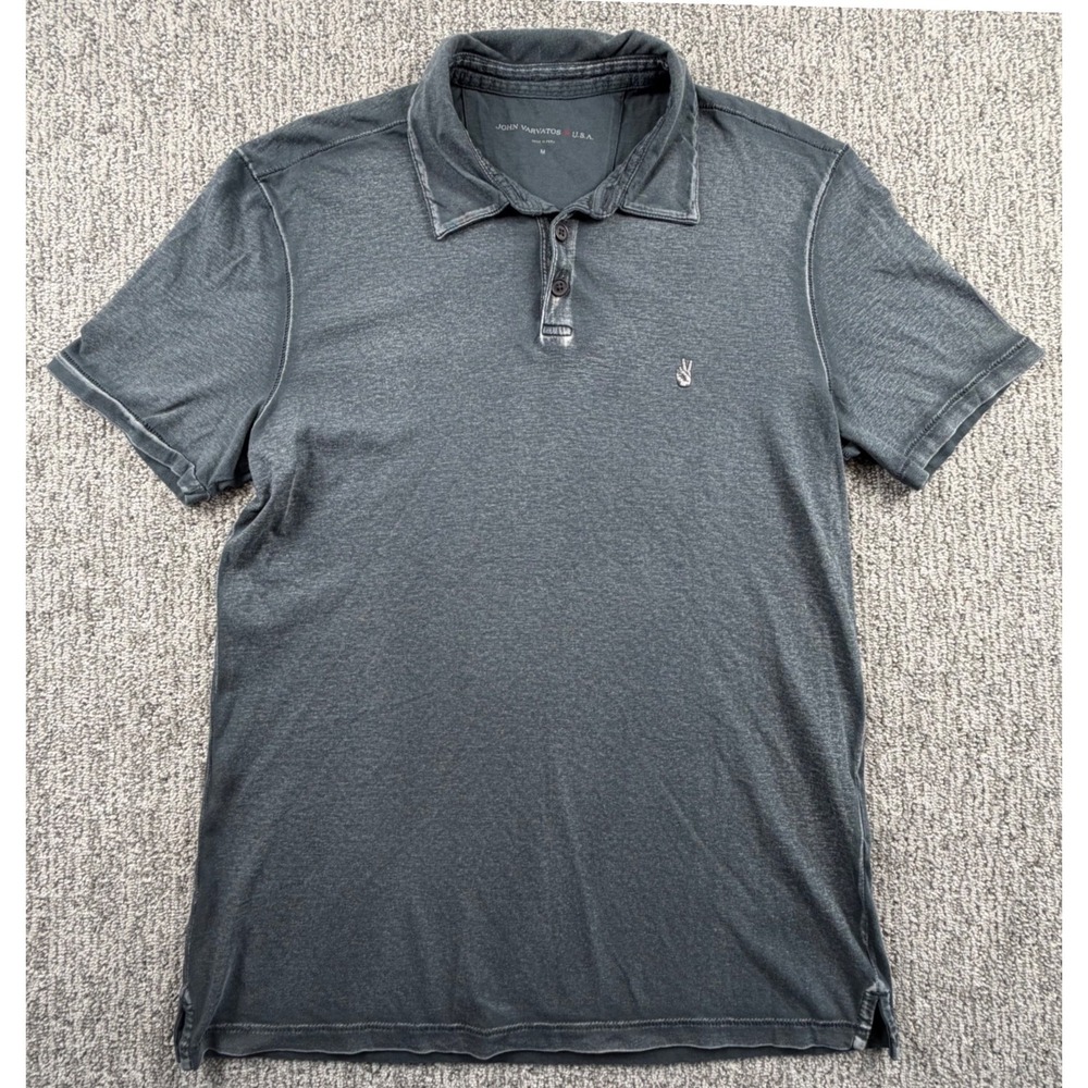 John Varvatos Polo Shirt Mens M Gray Peace Sign Short Sleeve K1381R1B